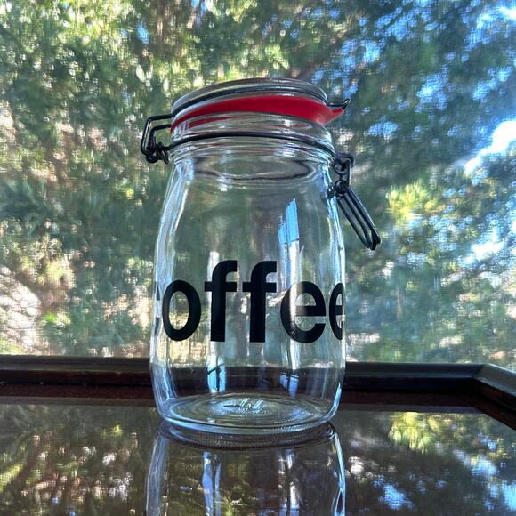 Vintage Glass Coffee Canister – Clamp Lid Jar with Red Seal – 7” Tall - Picture 8 of 10